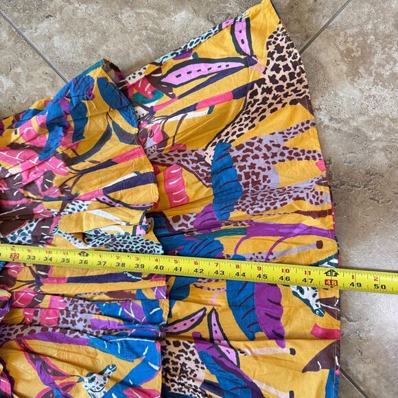 Oliphant Tie Strap Tiered Midi Dress Womens Size Small Kruger Saffron Tropical - Picture 13 of 14